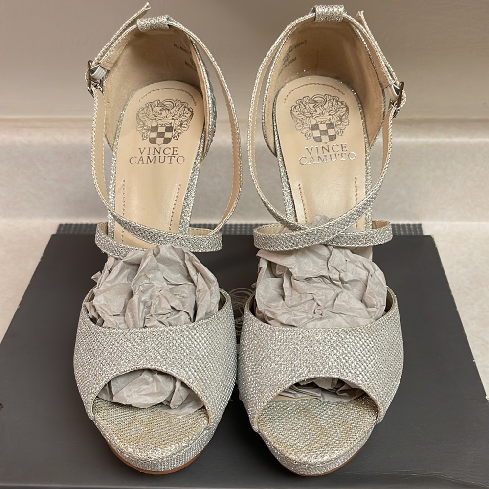 Vince camuto silver sparkle heels
